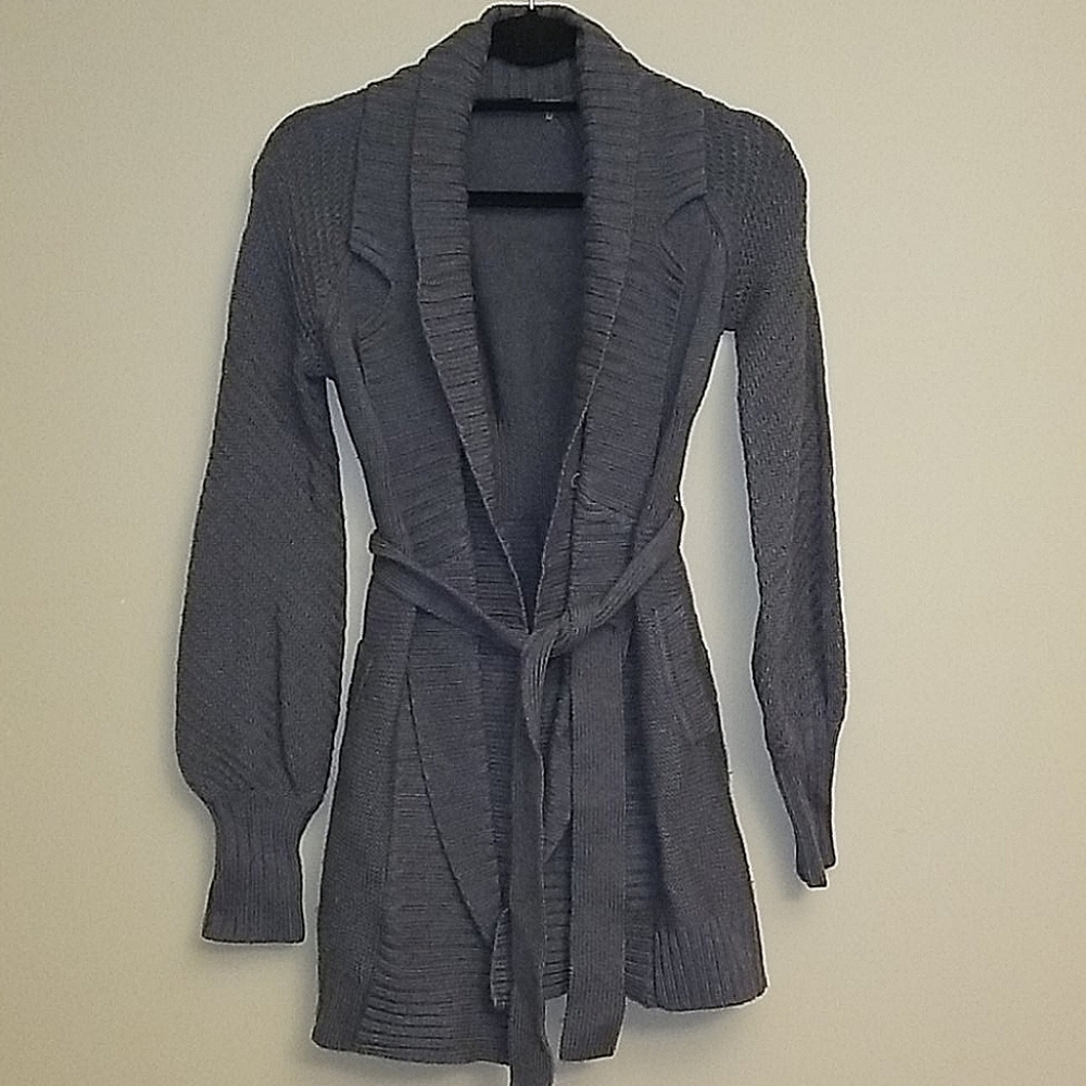 Elie Tahari Charcoal Belted Cardigan